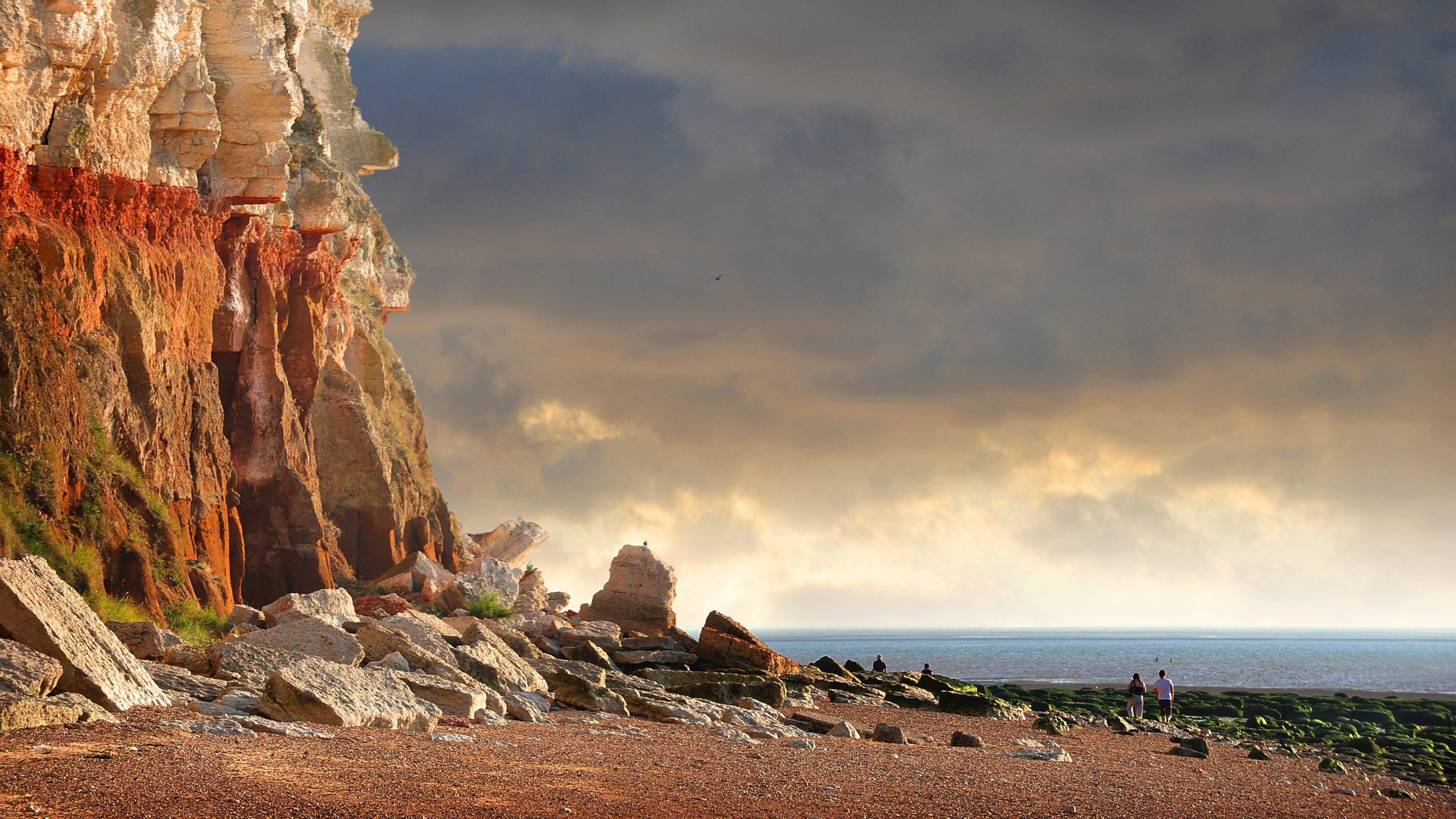 The red and white striped cliffs at Old Hunstanton beach.