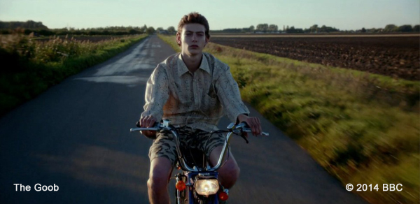 A still from the Goob which shows a boy riding a bike in Outwell, West Norfolk.