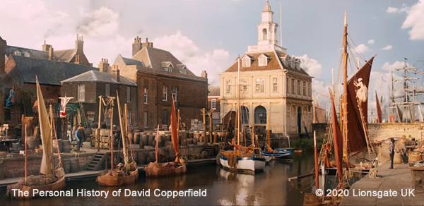 A still from the film The Personal History of David Copperfield showing the Purfleet Quay in King's Lynn.