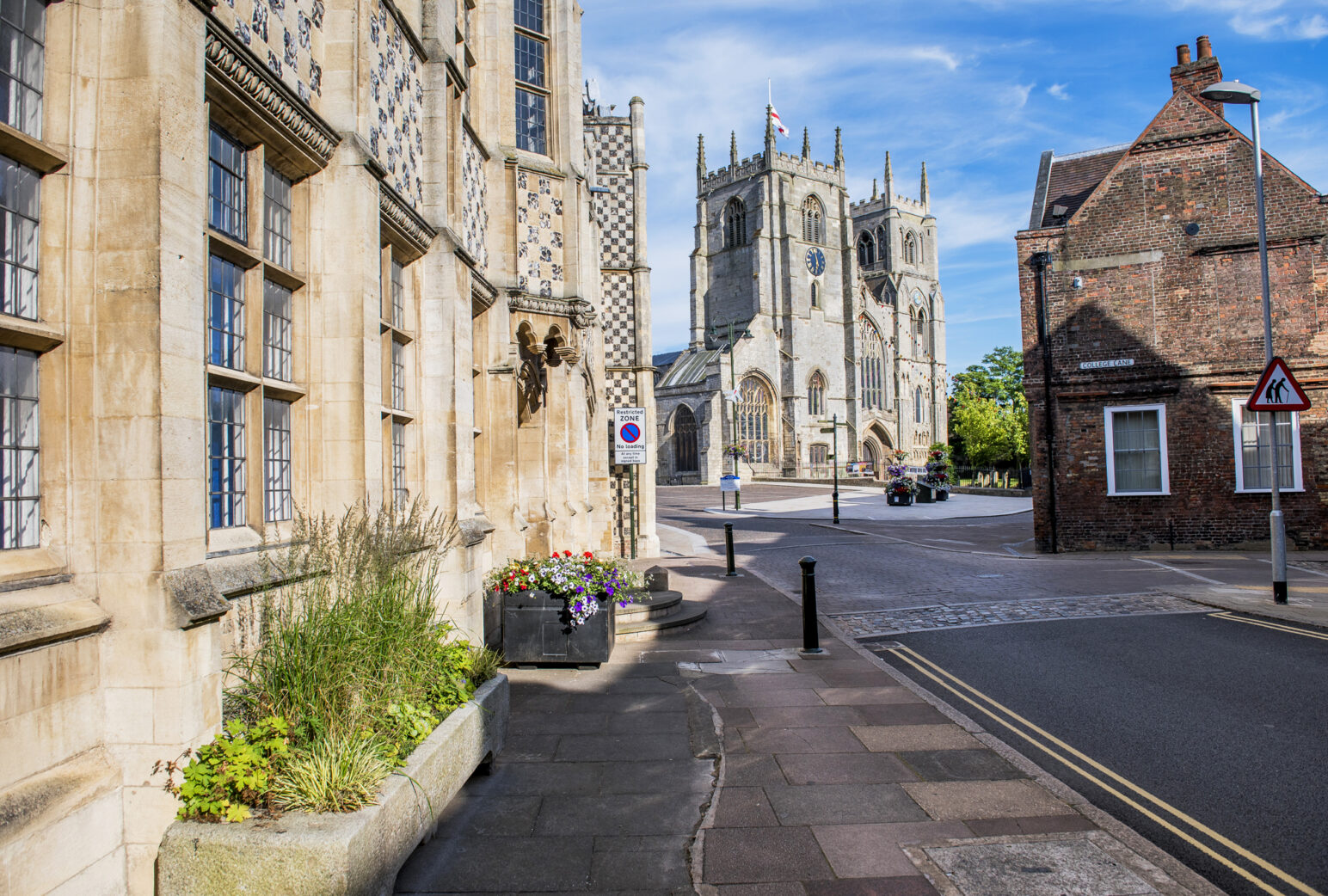Saturday Market Place in King's Lynn with King's Lynn Town Hall and King's Lynn Minster