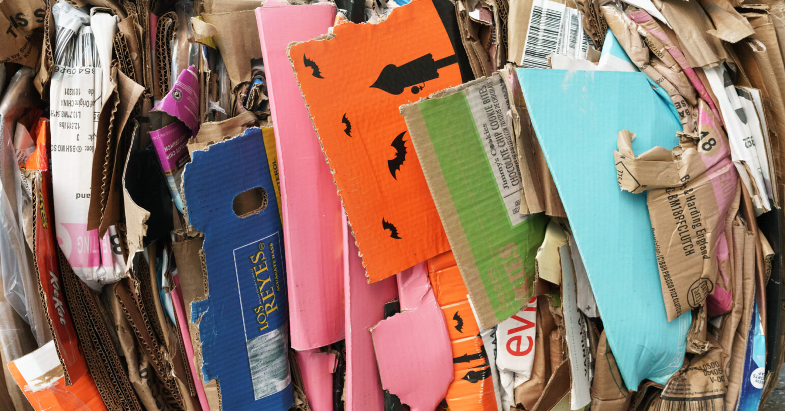 Crushed recyclable cardboard boxes