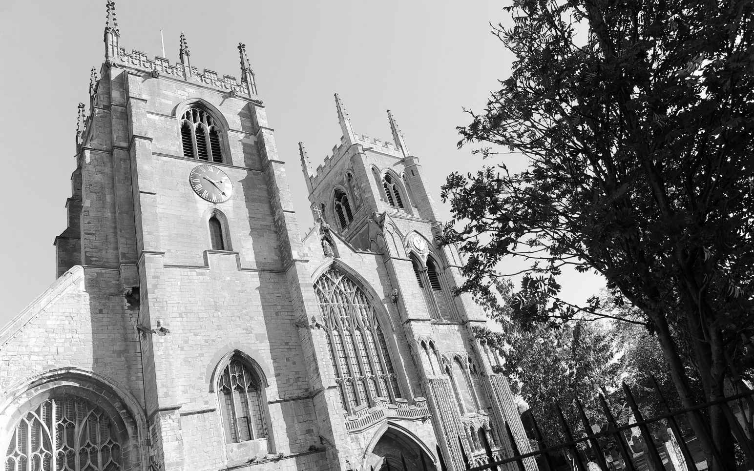 A black and white image of King's Lynn Minster.