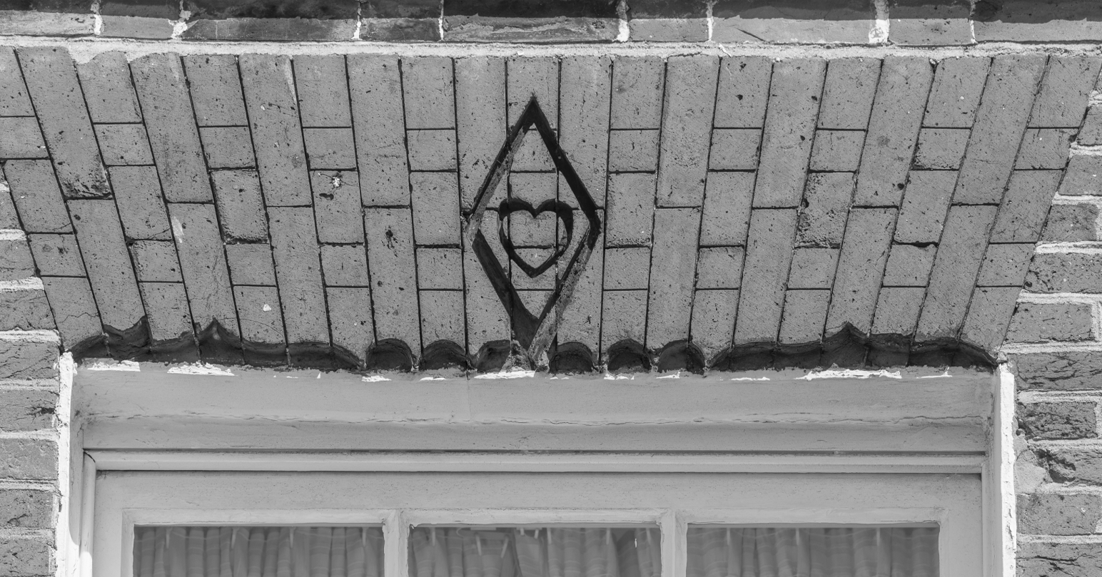 A black and white image of the diamond Witch's Heart on Tuesday Market Place.