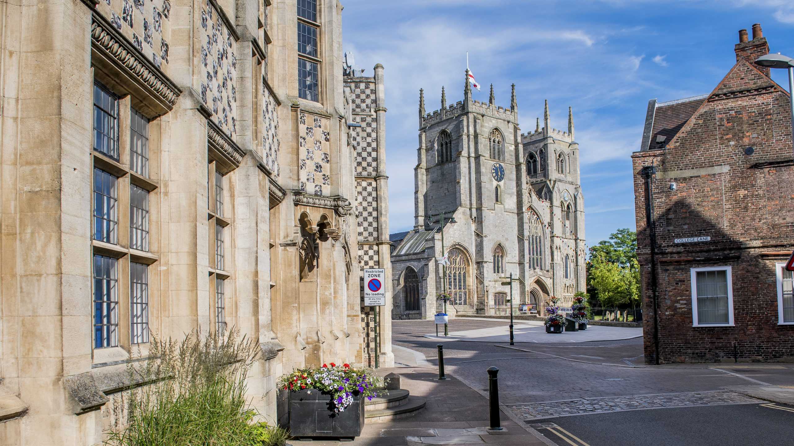 Saturday Market Place and King's Lynn Minster in King's Lynn, West Norfolk.