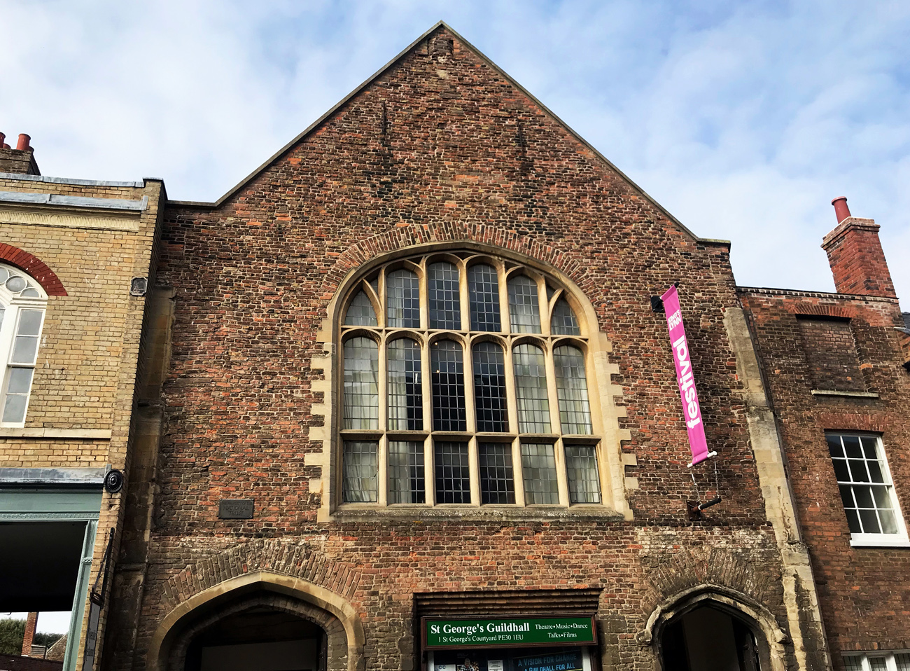 The exterior of St. George's Guildhall in King's Lynn, West Norfolk.