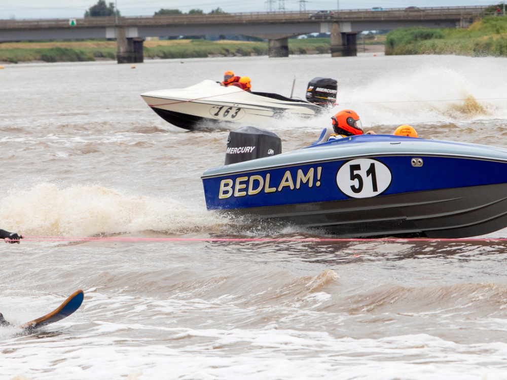 Water Ski Racing on the River Ouse in King's Lynn, West Norfolk.