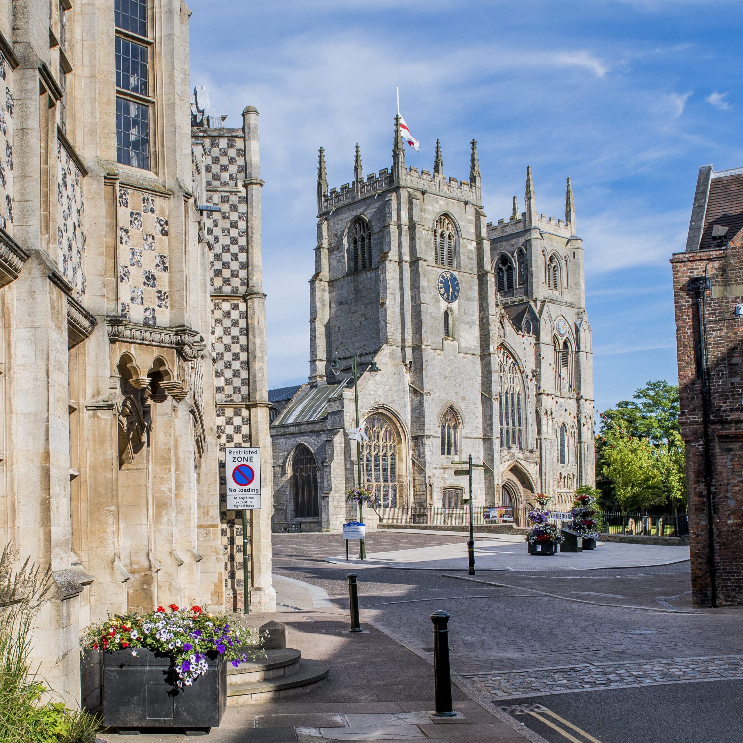 Saturday Market Place and King's Lynn Minster in King's Lynn, West Norfolk.